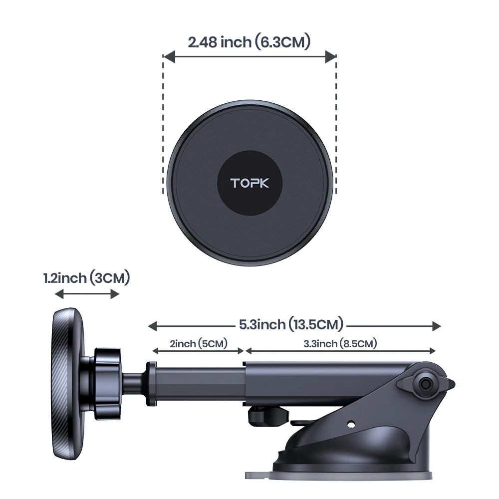 TOPK Car Phone Holder MagSafe Magnetic Mount [Strong Magnet] Dashboard Car Stand For iPhone 15 Pro Universal Magnetic Car Mount