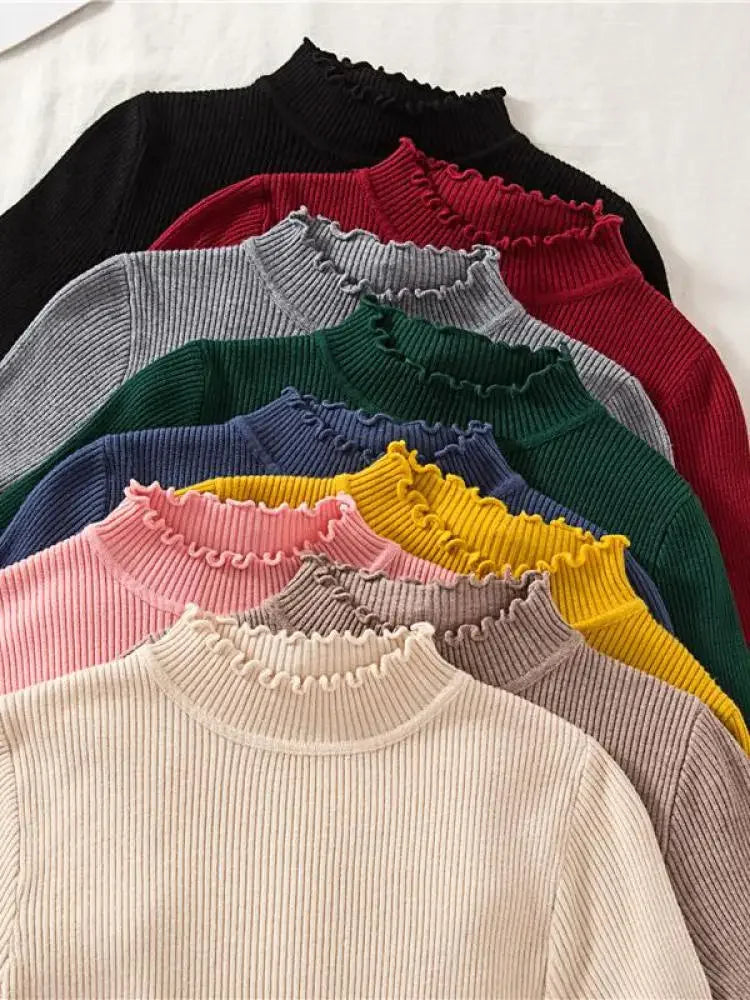 Mock Neck Clothes Knitted Woman Sweaters Pullovers Autumn Winter Basic Women's Jumper Slim Somen's Sweater Pull Long Sleeve