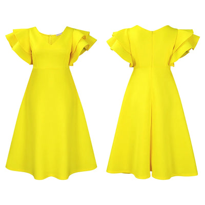 Elegant Party Dresses for Women V Neck Ruffles Sleeve High Waisted A Line Mid Calf Luxury Birthday Dinner Vestidos Mujer Dress