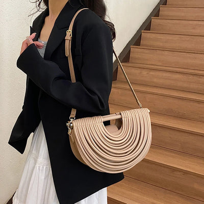 Handbags for Women 2025 New Gold Luxury Designer Brand Handwoven Noodle Bags Rope Knotted Pulled Half Moon Silver Evening Clutch
