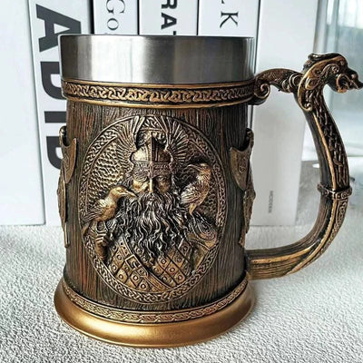 Coffee Beer Mugs Viking Retro 3D Personalized Stainless Steel Mug Big Capacity Water Cups Simulation Wooden Juice Cup Home Items