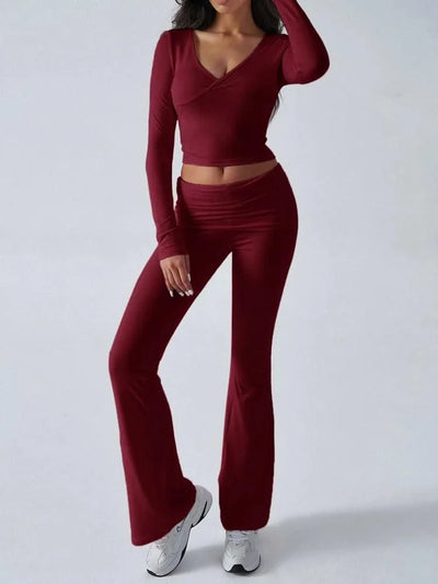 Women's Sexy Suits 2025 Autumn Winter Latest Casual Solid Color Yoga Suit Slim Fit Sports Knit Long Sleeved Pants Two-Piece Set