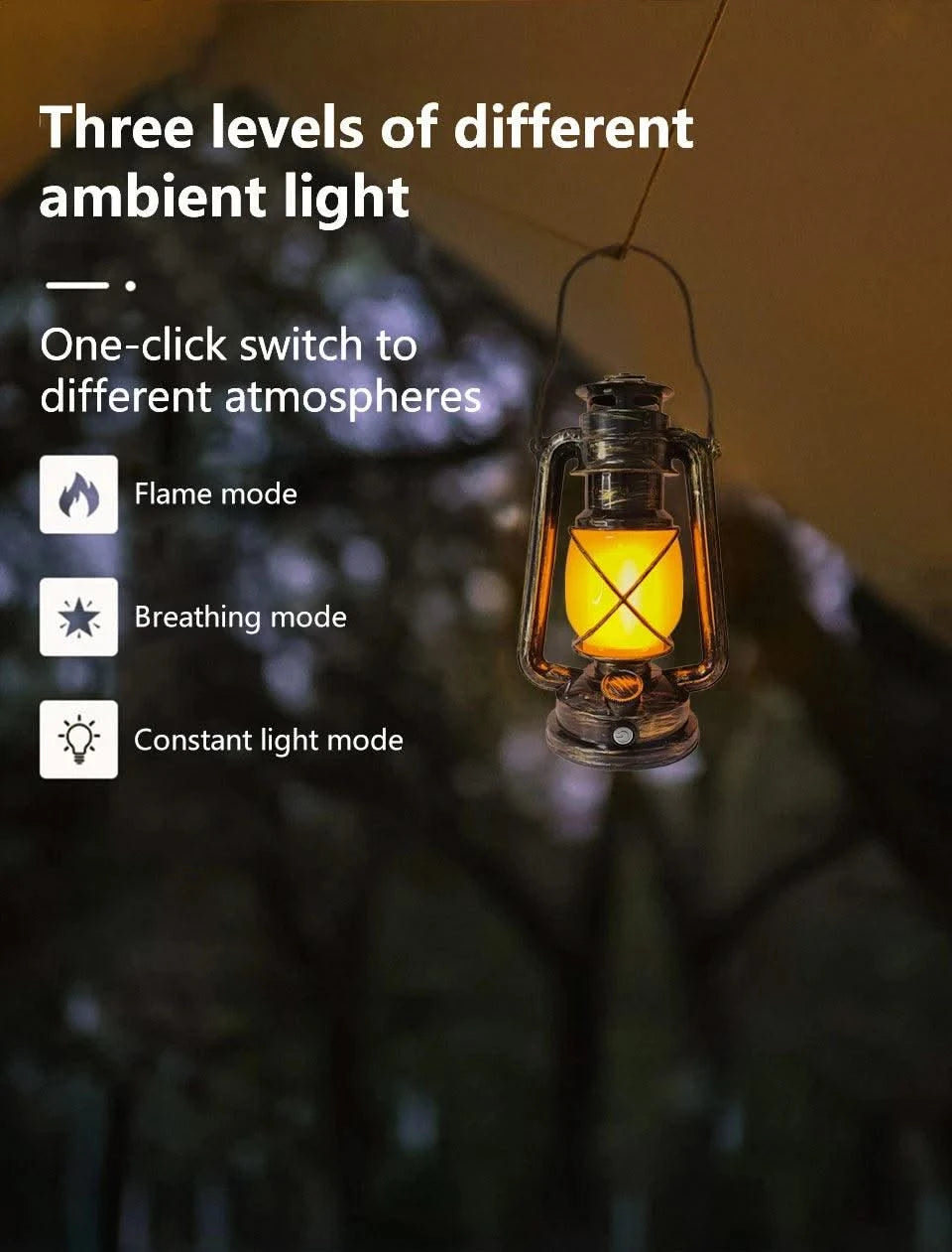 Retro Portable LED Night Light 3 Lighting Modes Horse Lantern Lamp Rechargeable Hanging Camping Lights for Travel Desktop Decor