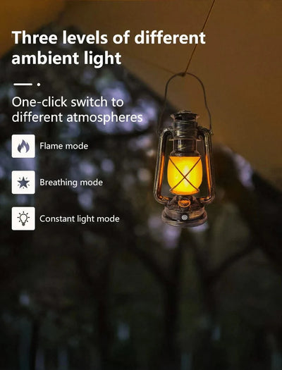 Retro Portable LED Night Light 3 Lighting Modes Horse Lantern Lamp Rechargeable Hanging Camping Lights for Travel Desktop Decor