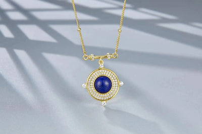 Classic Lapis Lazuli 925 Silver Gold Plated Pendant Necklace Natural  Zircon Stone Chic Choker Necklace Gift