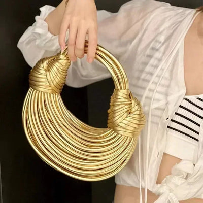 Handbags for Women Gold Luxury Designer Handwoven Noodle Bags Rope Knotted Pulled Silver Evening Clutch Chic Holder Container