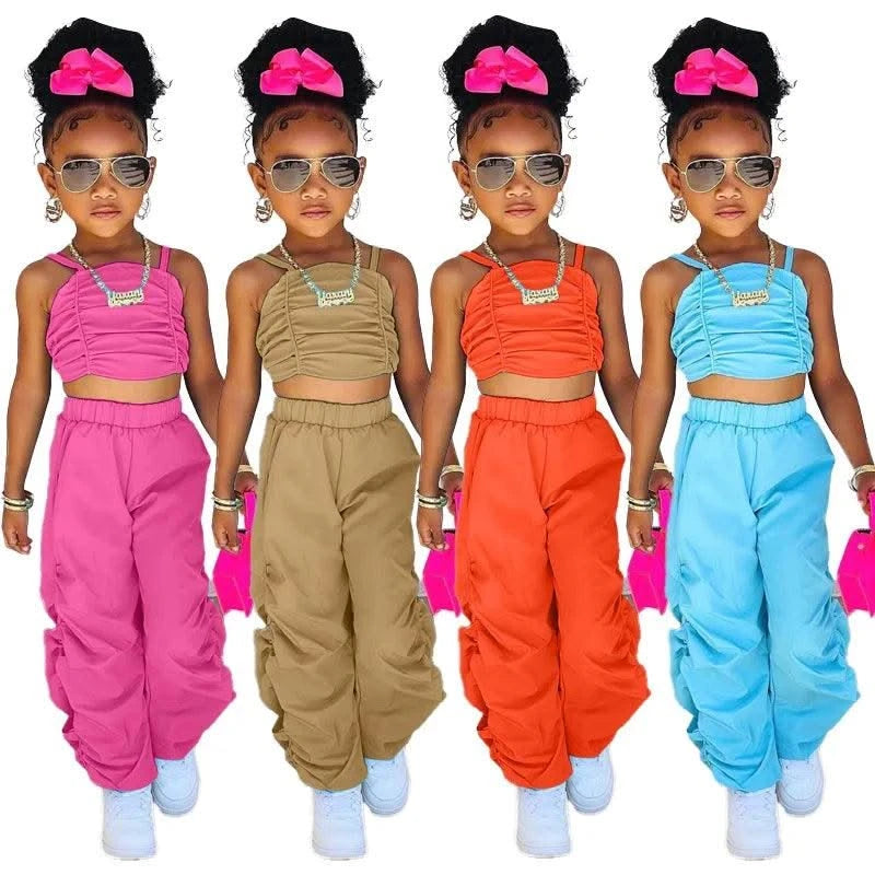 1-8years Baby Kids Summer Clothing For Girls Sleeveless Crop Tops+Cargo Pants 2pcs/sets Children's Fashion Clothes Outfits Girl - Elanique