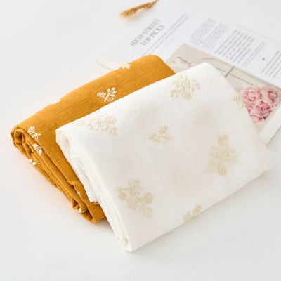 140x50cm Embroidered Slub Cotton Linen Fabric Clothing Sewing Fabric, Diy Women's Dress Forest Flower Cloth