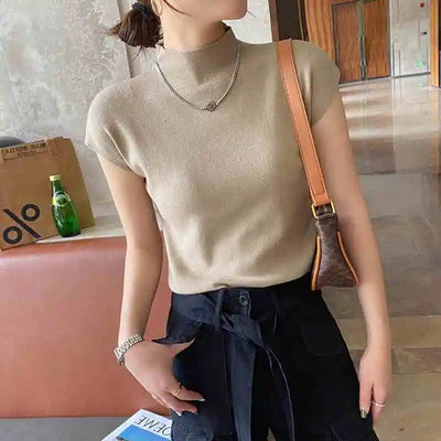 Crew Neck Fashion Women T Shirt Street Casual Knitted T-Shirt Solid Top Tees Sexy Slim Summer Short Sleeve Women's Clothing