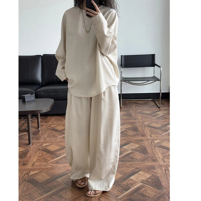 2025 Women Spring Two Pieces Suits Long Sleeve Cotton Blouses With Long Pants Wide Leg Two Pieces Sets Boho Suits Ladies Outfits