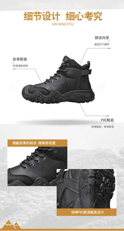 2025 Outdoor Men's Boots Hiking Shoes for Men Outdoor Boots Warm Leather Climbing Mens Shoes Waterproof Non-slip Men Ankle Boots