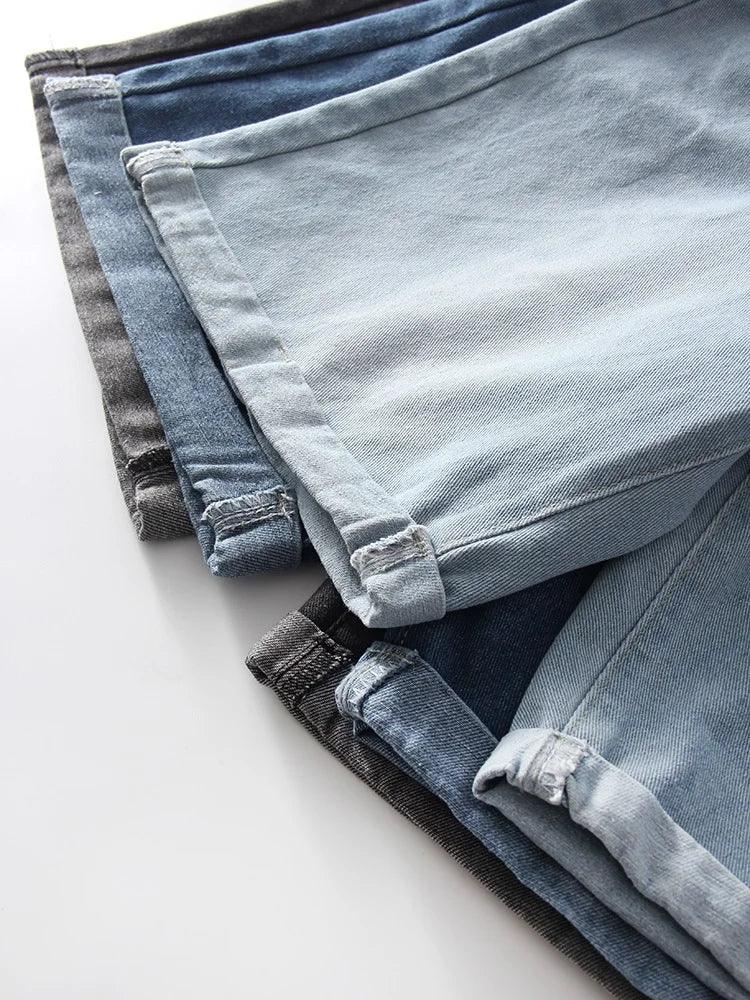 Women Denim Shorts Ripped Wide Leg Black High Waist Short Jeans Straight Leg Blue Denim Shorts For Women Summer Jean Shorts