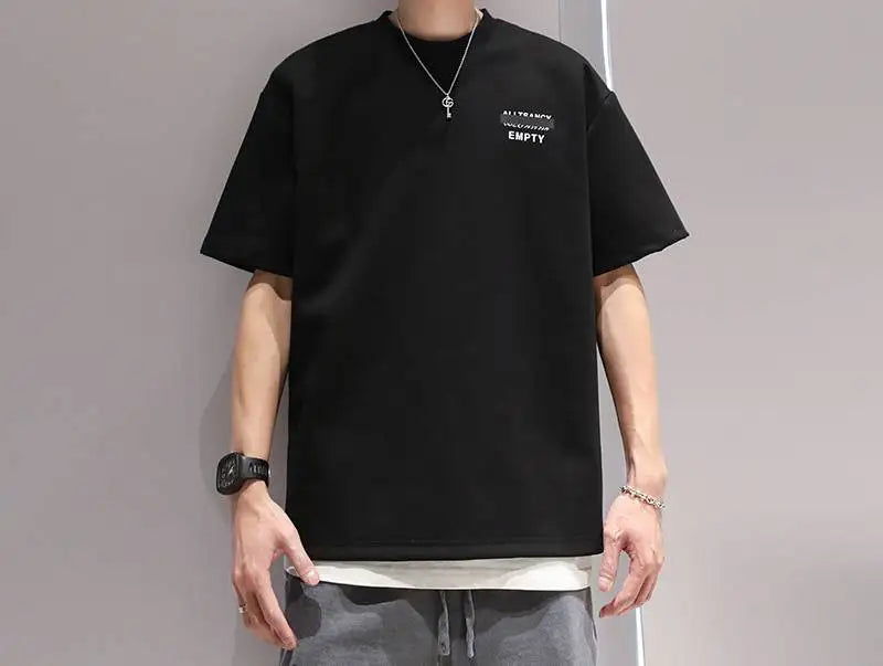 Trendy brand printed short-sleeved T-shirts for men and women, new casual loose round-neck heavyweight T-shirts