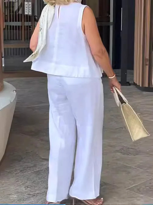 Cotton Linen Comfortable Two Piece Sets Women Outfits 2024 Summer Autumn Solid Casual Tops Pants 2 Piece Set For Women Suit