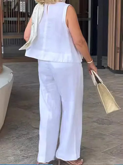 Cotton Linen Comfortable Two Piece Sets Women Outfits 2024 Summer Autumn Solid Casual Tops Pants 2 Piece Set For Women Suit