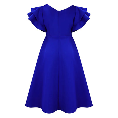 Elegant Party Dresses for Women V Neck Ruffles Sleeve High Waisted A Line Mid Calf Luxury Birthday Dinner Vestidos Mujer Dress