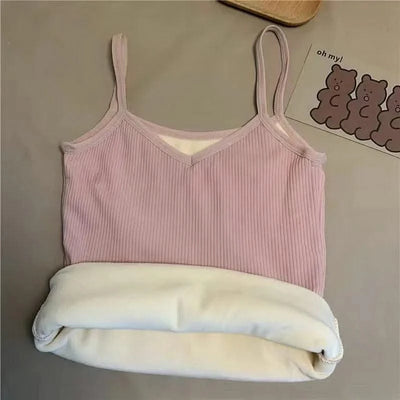 Thermal Underwear Tops Women Velvet Thickened Suspender Bottomed Shirt