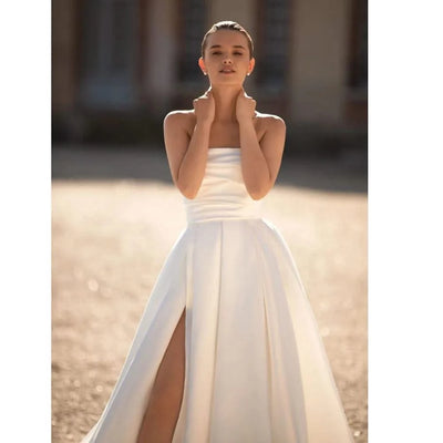 Simple White Wedding Dresses Long Sleeve High Neck