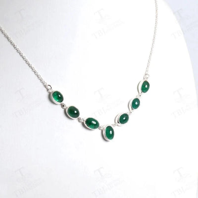 Designer Handmade Necklace for Women S925 Silver Natural Emerald Gemstones (Wedding Anniversary Gift)