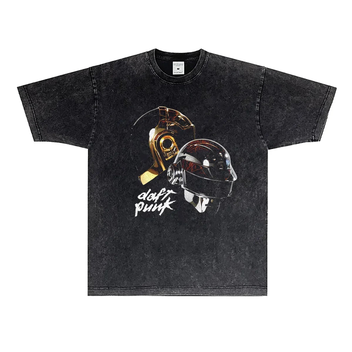 Daft Punk's Printed T-shirts with Short Sleeves and Round Collars for Both Men and Women Are Heavily Washed and Aged