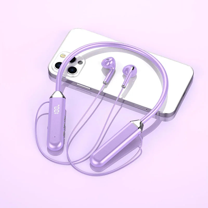 Neckband wireless connection compatible 5.2 headphones High sound quality stereo power display Magnetic Bluetooth earphones