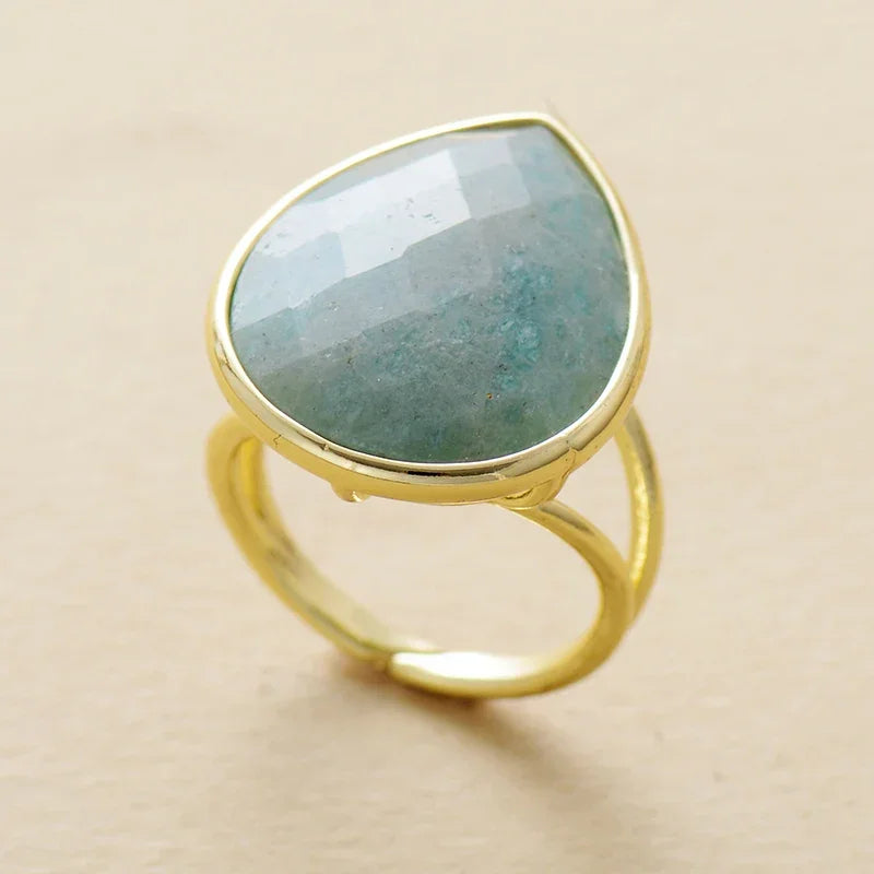 Trendy Waterdrop Big Stone Amethysts Rose Quartz Finger Rings Adjustable Designer Woman Cocktail Ring Wedding Jewelry