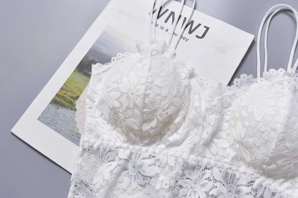 Women's Lace Bra Sexy Hollow Out Flower Underwear Bralette Wireless Push Up Breathable Strap Padded Vest Lingerie
