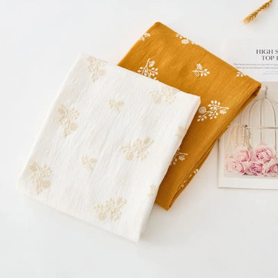 140x50cm Embroidered Slub Cotton Linen Fabric Clothing Sewing Fabric, Diy Women's Dress Forest Flower Cloth