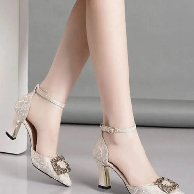Bling Buckle Pointed Toe High Heel Shoes for Women |Thin Heels | Sexy Dress, Wedding, Pumps, Heeled Shoes