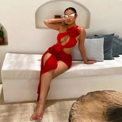 2025 Red Flower Swimsuit With Cover Up Desire Swim Suit Luxury Women Swimwear Sexy Hollow Bikini Beachwear Bodysuit Bathingsuit