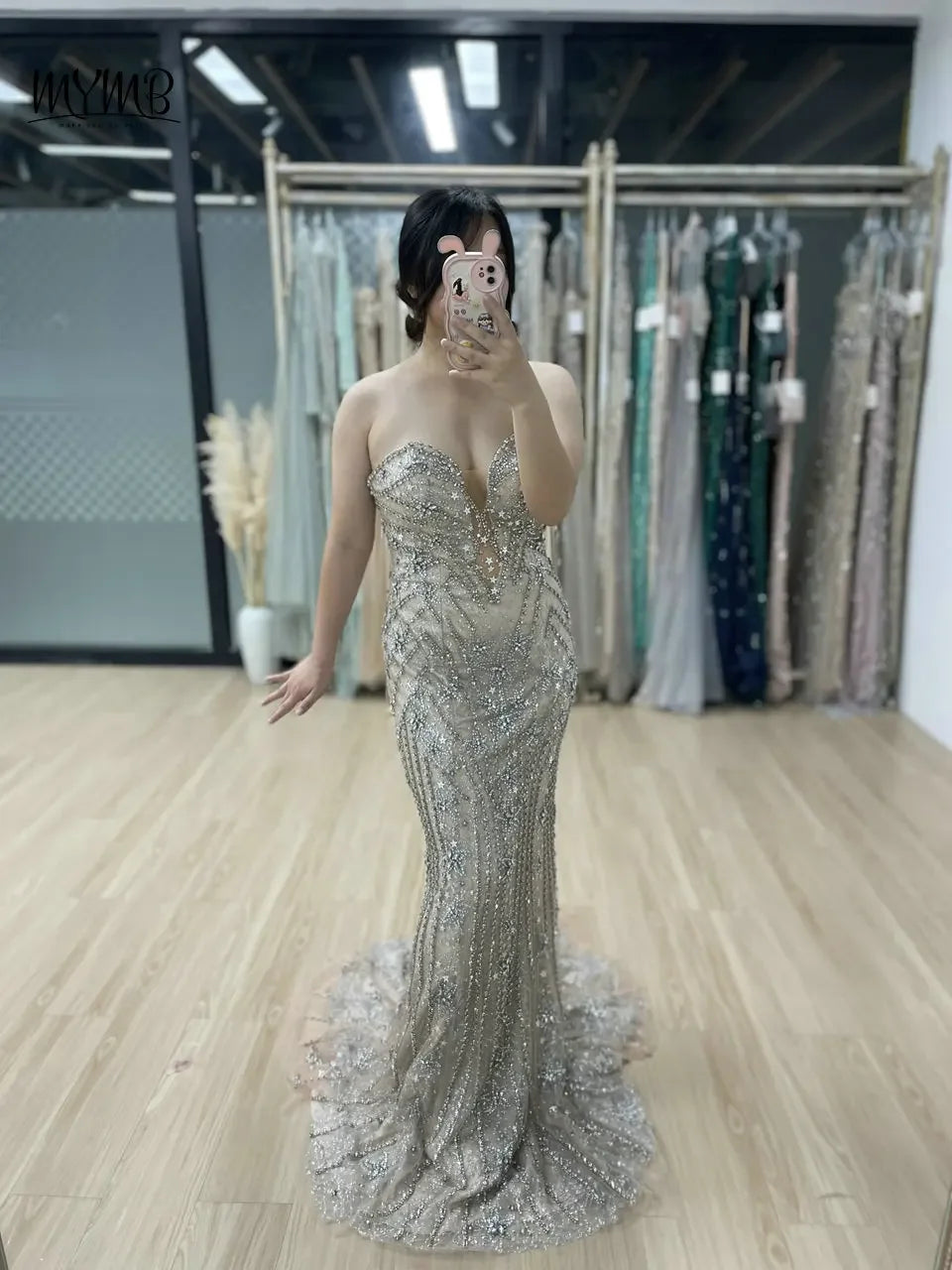 MYMB Luxury Mermaid Sheath Evening Gown for Women Wedding Party Dubai Sexy Spaghetti Straps Backless Beaded Prom Dress DSH16188