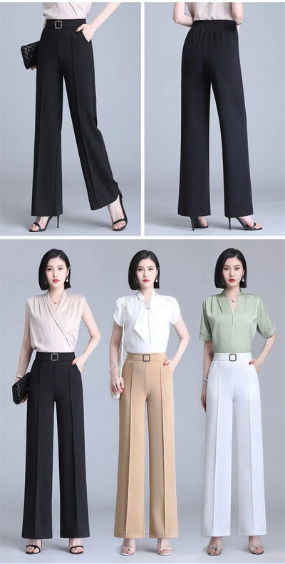 High Waist Wide Leg Pants Women Spring Autumn New Drop Feel Relaxed Straight Suit Pants Fashion Wild Casual Trousers White Black