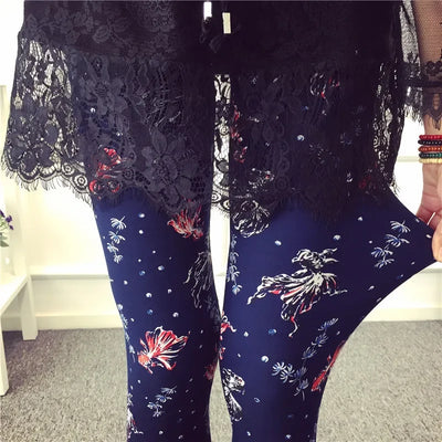 Women Charm Leggings New fashion Pattern Workout Jeggings Best Ladies Elastic Flower Pants