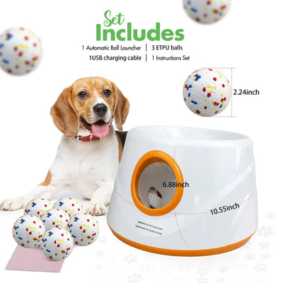 Automatic Ball Launcher Indoor/Outdoor Dog Toy 3 Distance Settings ETPU Balls Dog Tennis Ball Launcher Interactive Dog Toys