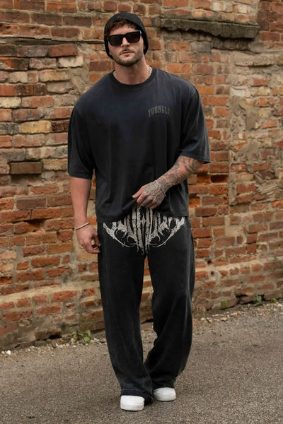 Men's straight legs wide pants fitness training casual sports outdoor running trousers fashion American style brand sports pants