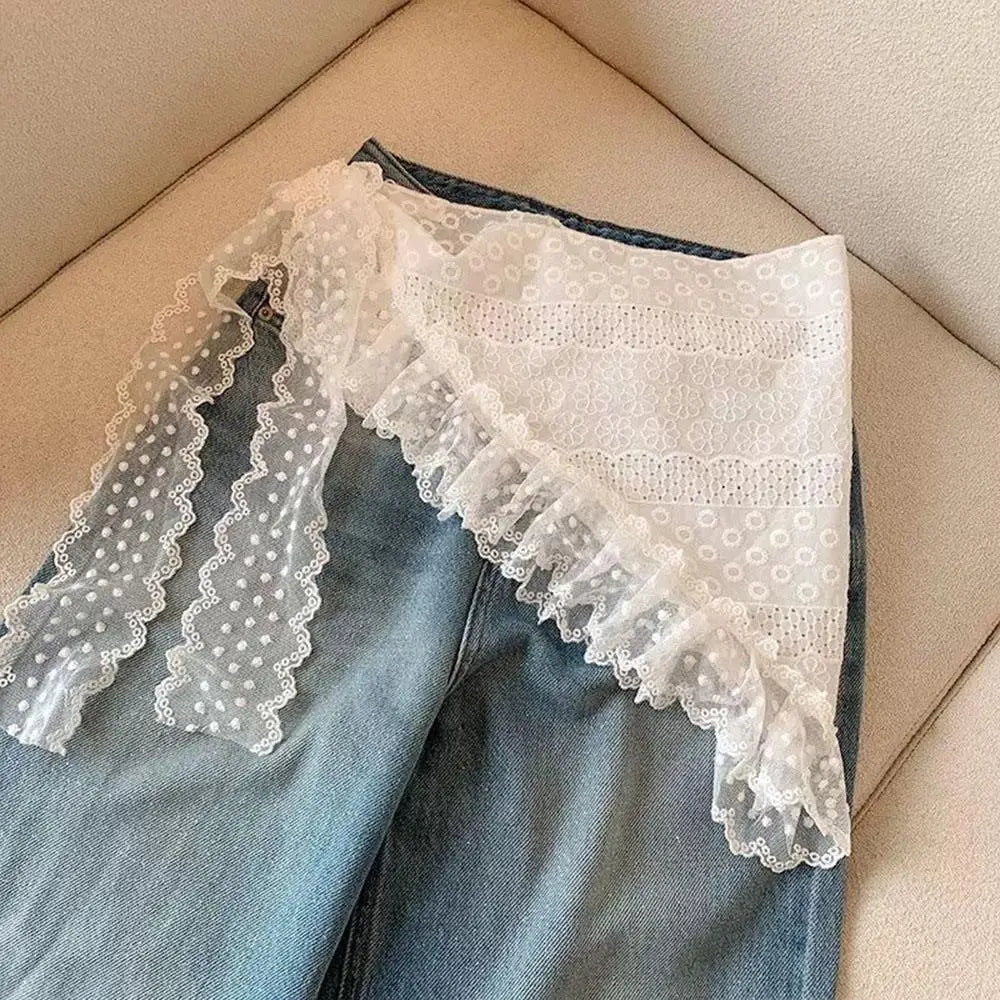A-line Skirt White Women Lace Skirt Girls Hair Scarf Elegant Hairwrap Y2k Streetwear Ruffle Skirts Lace Up Matching Pants Skirt
