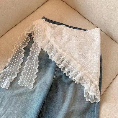 A-line Skirt White Women Lace Skirt Girls Hair Scarf Elegant Hairwrap Y2k Streetwear Ruffle Skirts Lace Up Matching Pants Skirt