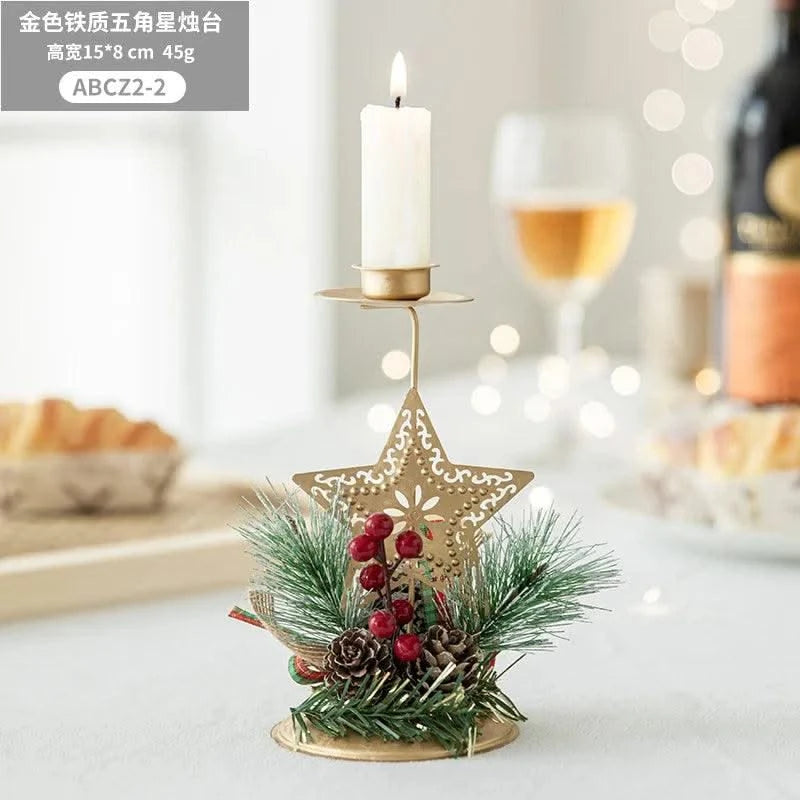Christmas Golden Wrought Iron Candlestick Elk Snowflake Xmas Tree Candle Holder New Year Merry Xmas Table Decoration Home Items