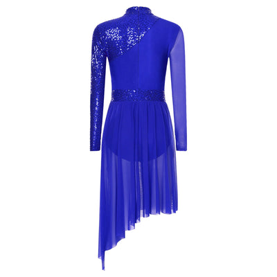 Women Modern Lyrical Dress Camisole Dance Costume Ballet Asymmetric High-Low Mesh Skirted Sleeveless Leotard Gymnastic Dancewear
