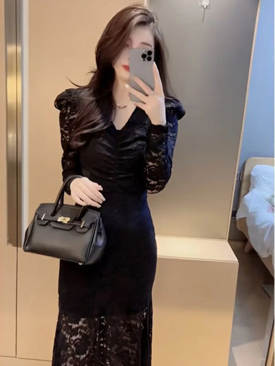 Dresses For Women Long Sleeve Woman Dress Prom Black Party Evening Lace Offer Aesthetic Hot Elegant Chic Fashion Summer 2024 Y2k
