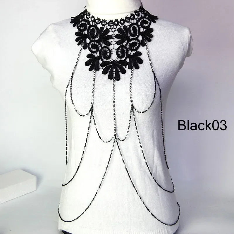 Multi layer Chain necklace Women Tassel Necklaces&pendants Black Lace Collares big necklace Women Maxi Colar
