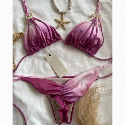 2025 New Bikini Sexy Tie Dye Split swimwear for woman Swimwear Women - Elanique