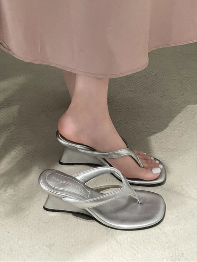 Women High-heeled Slippers 2025 Summer Clip Toe Flip Flop Fashion Pumps French Wedge Sandals Square Toe Ladies Shoes Sandalias