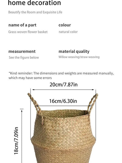 Wicker Basket Toy Organizer Folding Rattan Seagrass Storage Basket Laundry Woven Basket Plant Flower Pot For Home Garden