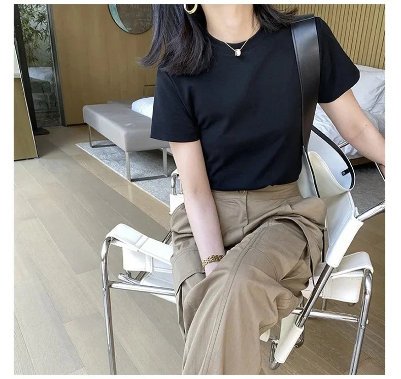 2025 Summer T shirts for Women Men Brown Casual Female Korean Streetwear Tees Unisex Basic Solid Young Cool Oversized Tops