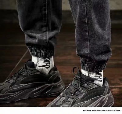 Spring Designer Fashion Men Jeans Retro Black Gray Vintage Casual Denim Harem Pants Ripped Jeans Men Wide Leg Taper Men Jeans