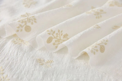 140x50cm Embroidered Slub Cotton Linen Fabric Clothing Sewing Fabric, Diy Women's Dress Forest Flower Cloth