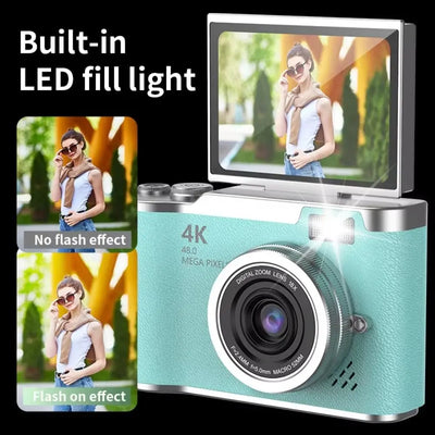 High-Definition HD Digital Camera 4K 48MP 8X Digital Zoom Video Camcorder CCD with Hanging Straps Flip Screen