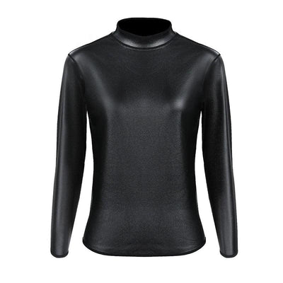 Women Stand collar Leather Long Sleeves Shirt Motorcycle Biker tops Body Shaper Waist Trainer Slim Tshirt Fashion Shapewear tops