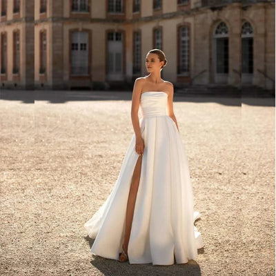Simple White Wedding Dresses Long Sleeve High Neck
